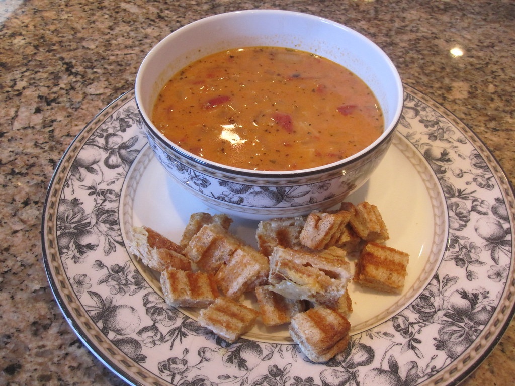 Tomato Soup with Cheese Croutons